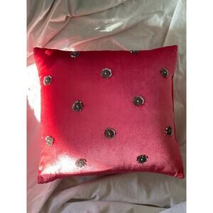 Bright Pink Embroidered Pillow, boho jewel tone bubble gum barbie pink velvet
